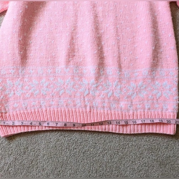 Vintage Handknit Barbie Pink White Fairisle Fall Winter Oversized Cozy Sweater - Picture 6 of 9